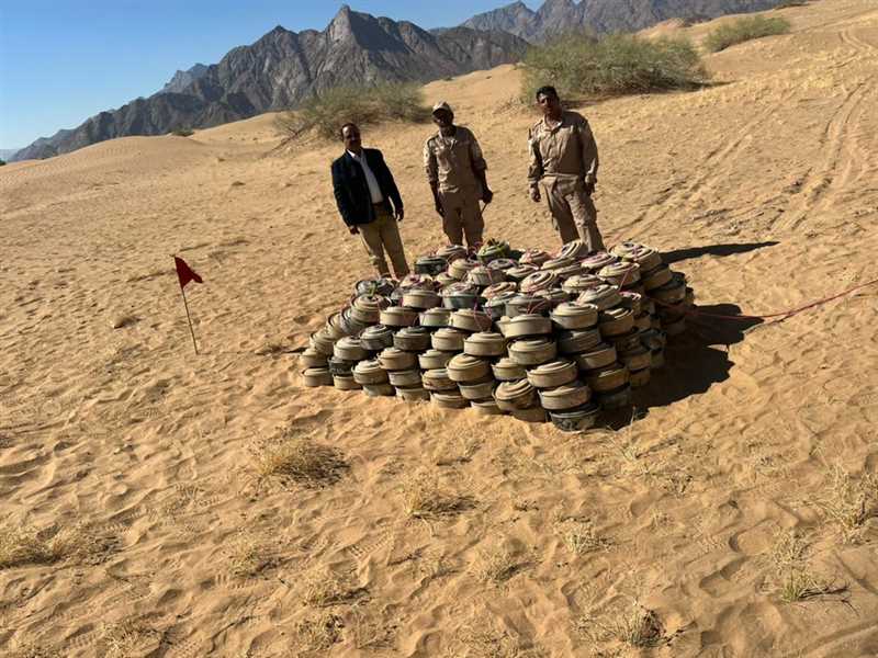 البرنامج الوطني ومسام السعودي يدمرا  450 لغماَ حوثياً في شبوة.