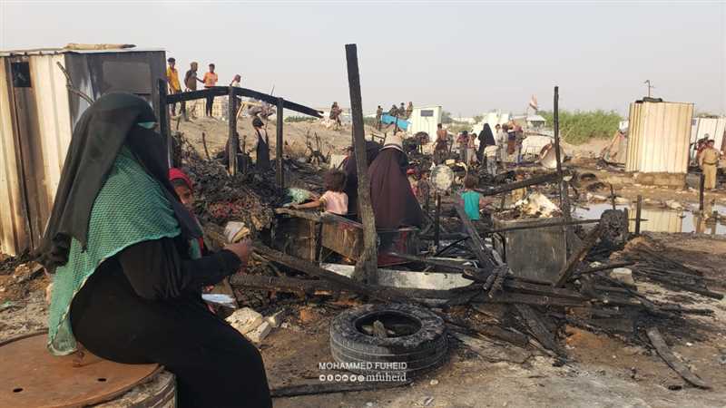 حريق يلتهم مساكن 70 أسرة نازحة بمأرب.